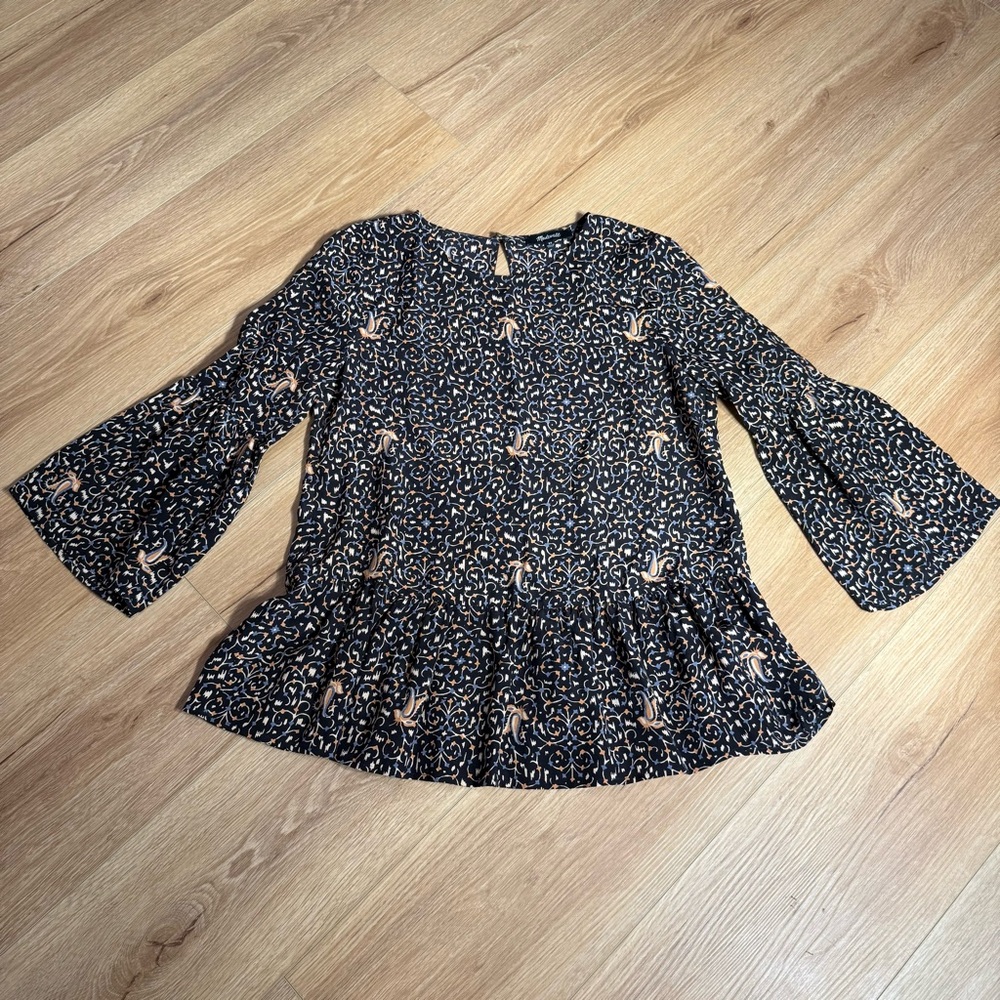 Madewell Fiesta‎ Paisley 100% Silk Bell-Sleeve Top Women’s Size Extra Small
